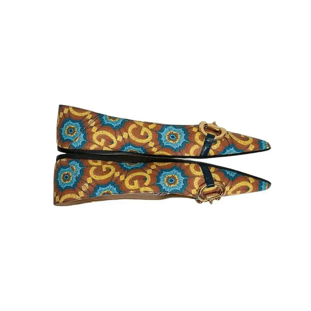 Gucci Liberty Horsebit GG Logo Ballet Flat Chain Strap Canvas Multicolor EU 37.5